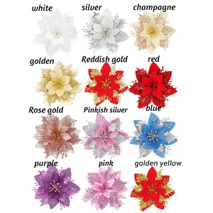 Assortimento di 12 fiori di stella di Natale artificiali in vari colori brillanti