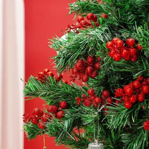 Glitzernde rote Beeren 15-Kopf Weihnachtsbaumschmuck für festliche DIY Kränze und Deko.