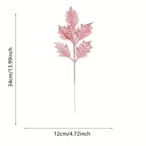 Rosa glitzernder Stechpalmenblattstiel 34cm Höhe 12cm Breite Weihnachtsdeko