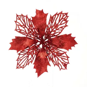 Red glitter artificial Christmas flower decoration for tree and festive DIY crafts