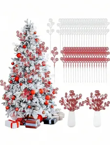 Rami decorativi a spirale glitterati rossi e bianchi per albero di Natale e decorazioni.