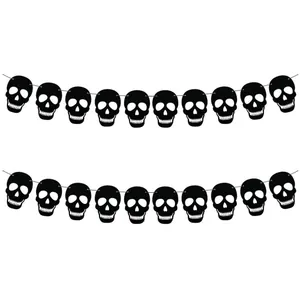 Halloween Skull Heart Banner DIY Paper Garland Spooky Party Decoration Gothic Hanging Ornament For Home Indoor Party Decor