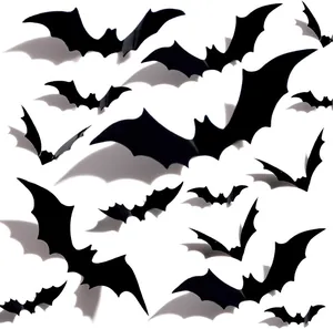 Detailed view of black 3D bat wall stickers for Halloween festive home decoration
