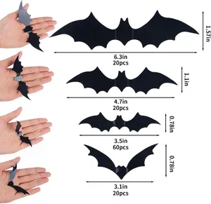 Comprehensive size guide for 3D black PET bat wall stickers for Halloween decoration