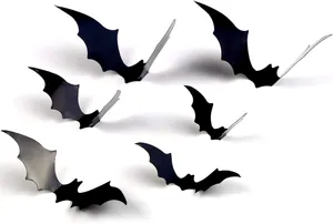 Close-up of black 3D bat wall stickers for Halloween party room decoration