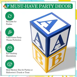 Blocs de lettres ABC empilés bleu et jaune pour décorations de fêtes et d'écoles