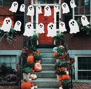 Spooky Halloween white felt ghost banner garland for home outdoor party decoration