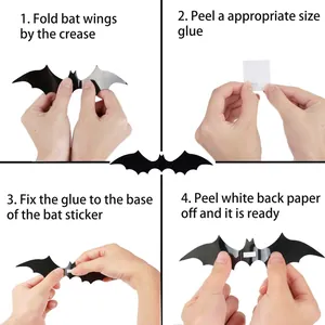 Complete step-by-step guide for Halloween 3D bat wall sticker decoration setup.