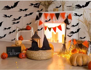 3D black bat wall stickers set for professional Halloween home party decoration scene