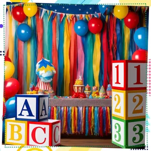 Boîtes de ballons ABC et 123 colorées pour une décoration de fête scolaire vibrante