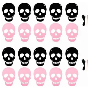 Comprehensive DIY Halloween skull banner kit featuring black and pink felt skulls and needle
