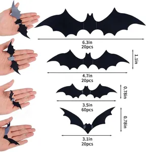 Set of 120pcs black 3D Halloween bat wall stickers with four varied sizes for decor