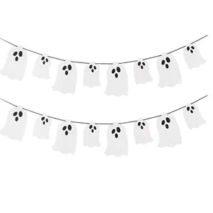 Halloween White Felt Ghost Garland Banner Cute Spooky Ghost Hanging Flag For Party Decoration Indoor Haunted House Layout