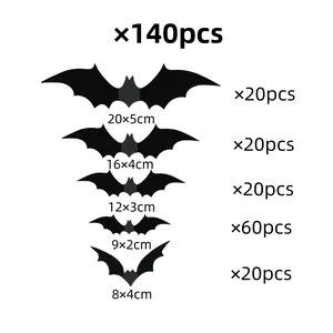 140pcs 3D black bat wall stickers set for spooky Halloween party home decoration