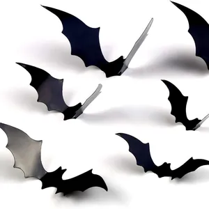 Set of 3D black PET bat wall stickers for Halloween party room and window decoration