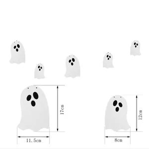 Decorative white felt ghost banner with size measurements for Halloween party setup