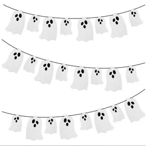 Decorative Halloween white ghost felt garland banner for spooky festive party layout
