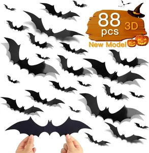 Detailed view of 88 pieces of black 3D bat wall stickers for Halloween home decor
