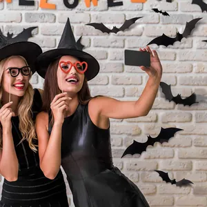 Halloween 3D black bat wall stickers applied on brick background for party decor