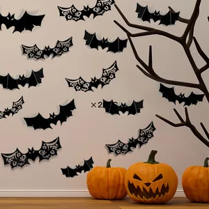 Halloween 3D schwarze Fledermaus-Sticker mit Hohlmuster für gruselige Wanddekoration