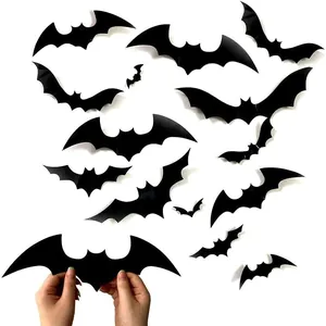 Halloween 3D Bat Spider Wall Stickers Black PVC Stereoscopic DIY Party Decoration Props For Home Living Room Scene Layout