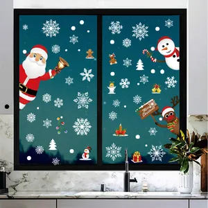 Festive Christmas window decals featuring Santa, snowman, and snowflakes for glass.