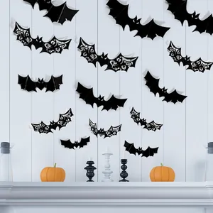 3D Halloween Fledermaus Wandaufkleber in Schwarz mit Hohlmustern Deko
