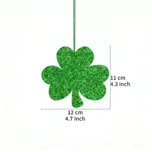 Detailed size guide for green glitter St. Patrick's Day shamrock hanging decoration