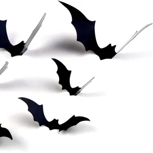 Realistic 3D black bat wall stickers for Halloween party decorations with foldable wings