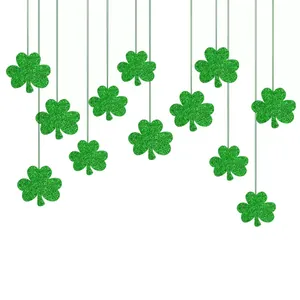 Hanging green glitter shamrock garland decorations for St. Patrick's Day parties