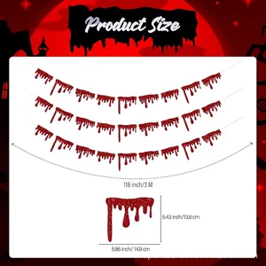 Specifiche dimensionali per set di 9 striscioni di Halloween con gocce di sangue glitterate