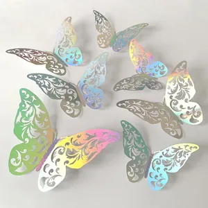 Intricate detail of 3D laser hollow butterfly stickers with vibrant holographic effect