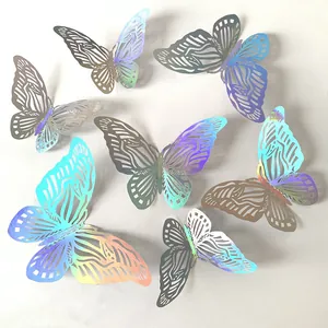 Detailed view of 3D iridescent laser hollow butterfly stickers for home party decoration