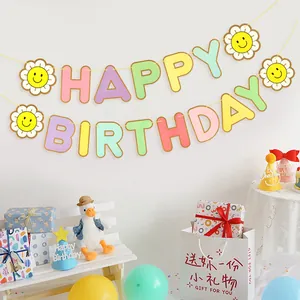 Macaron sunflower Happy Birthday banner party decoration garland for baby birthday celebration