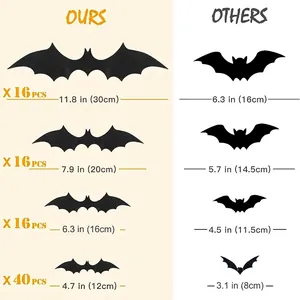 Halloween 3D decorative bat wall stickers set of 88 pieces with four size variations