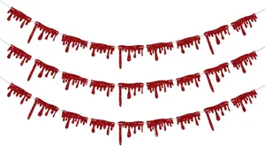 Lot de 9 bannières rouges pailletées en gouttes de sang pour décoration de fête Halloween