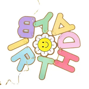 Colorful sunflower Happy Birthday banner with macaron-colored cardstock letters
