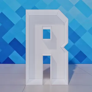 Grande cornice per palloncini a forma di lettera R mosaico 3D bianco per decorazione festa.