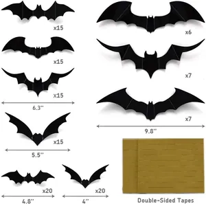3D Halloween black bat wall stickers set with various sizes and double-sided tapes