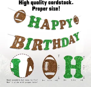 Detailed size specifications for glitter football Happy Birthday banner letters