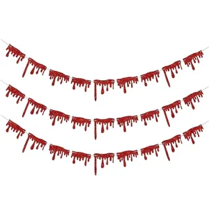 Banner di Halloween da 9 pezzi con gocce di sangue glitterate rosse per feste horror
