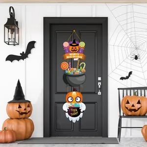 Decorative Halloween hanging door sign with pumpkins and ghosts for party porch decor