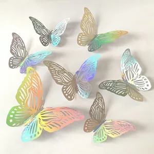 Set of 3D laser hollow butterfly wall stickers with holographic rainbow effect