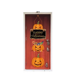 Festive three-tier Halloween pumpkin door hanger decoration with Happy Halloween sign