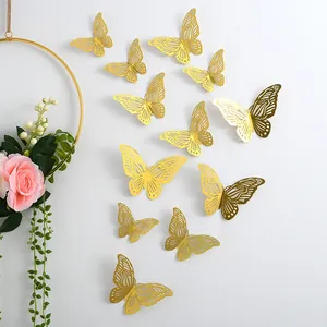 Decorative golden 3D hollow butterfly wall stickers for wedding and home wall decor