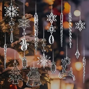Juego de Adornos Colgantes de Navidad de Plástico Transparente Carámbanos Copos de Nieve Alce Árbol de Navidad Decoraciones Para Fiestas Hogar Centro Comercial