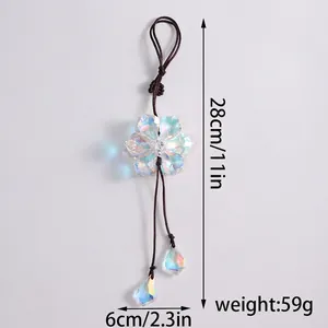 Detailed view of iridescent crystal flower car pendant with 28cm length and 59g weight