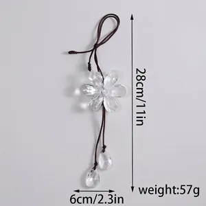 Elegant crystal flower car rearview mirror hanging ornament with teardrop pendants, 28cm length