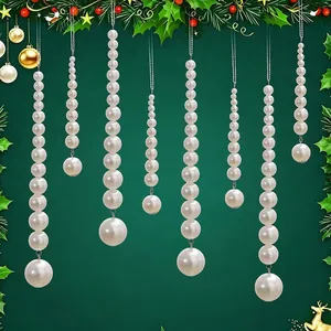 White faux pearl Christmas hanging ornaments strings for elegant festive holiday party decor