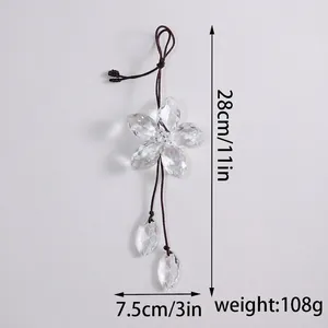 Detailed view of crystal five-leaf flower car hanging ornament showing size and weight